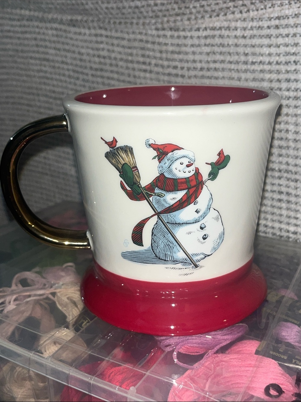 Hallmark Red and White Snowman Holiday Mug with Gold Handle